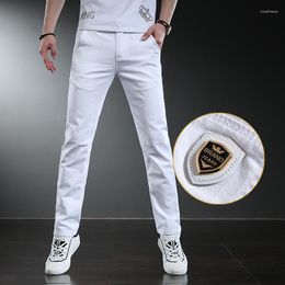 Men's Jeans 2023 Spring Slim White Stretch Embroidery Decoration Denim Fashion Trousers Male Brand Pants Goth Clothes