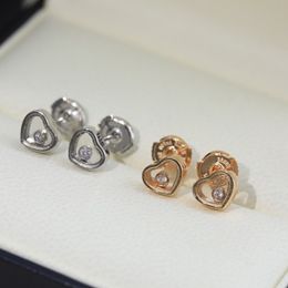 Stud Brand Pure 925 Sterling Silver Earrings Small Heart Lucky Diamond Round Back Pink Gold Luxury Top Quality 230727