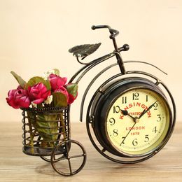 Wall Clocks Wrought Iron Bicycle Table Clock Rural Double-sided Quiet Home Sitting Room Decorative Desk Decor 28 24 8cm