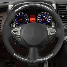 Car Steering Wheel Cover Black Carbon Fibre Suede For Infiniti FX FX35 FX37 FX50 QX70 Nissan Juke Maxima 370Z Sentra SV294S