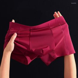 Underpants Ice Silk Sexy Pouch Men Underwear Solid Color Seamless Mens Breathable Boxer Shorts Antibacterial Crotch Male Panties