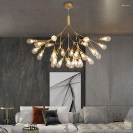 Chandeliers Art LED Chandelier Pendant Lamp Copper Luxury Lighting Nordic Dining Living Firefly Creative Hanging Bedroom Deco Glass Fixture