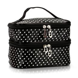 New fashion simple dot cosmetic bag, Double-layer Large-capacity wash storage bag, casual women travel makeup bag toiletry case