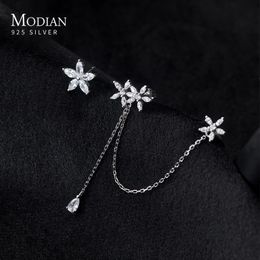 Ear Cuff Modian Fashion 925 Sterling Silver Sweet Romantic Flower Tassel Long Chain Clips Earrings for Women Fine Jewellery No Pierced Ears 230728