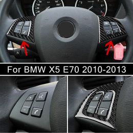 New Car Styling Real Carbon Fibre Style For BMW X5 E70 2010 2011 2012 2013 Steering Wheel Button Frame Covers Stickers Trim270M