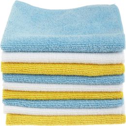 Microfiber Cleaning Cloth Wear Reusable and Washable 24 Pack 12 x 16 Inch Blue White and Yellow286z