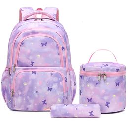 Backpacks 3pcs/set School Backpack For Teenagers Girls Kids Student Backpack Children Large Capacity Waterproof School bag With Lunch Bag 230728