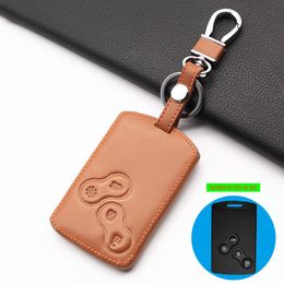 Leather keychain key case holder for renault clio scenic megane duster sandero captur twingo koleos 4 buttons protector cover2321