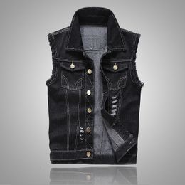 Men's Vests Denim Vest Ripped Jean Plus Size 6XL Jacket Coats Waistcoat Men Sleeveless Male TankMens 230727