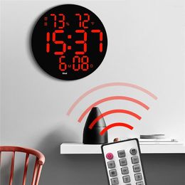 Wall Clocks LED Digital Clock 10Inch Round Shaped Electronic Mute Temperature Humidity Week Date Display With Remote Control