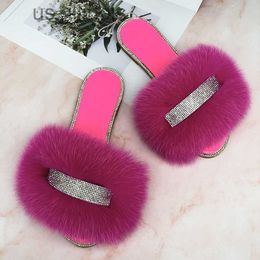 Slippers Flip Flops Sandals Fluffy Slippers Women 2021 Crystal Outdoor Summer Plush Real Fur Shoes Sliders Female Jelly Sandals J230728