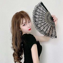 Chinese Style Products Beautiful Lace Fan Long-lasting Lace Folding Fan Elegant Vintage Dance Hand Fan Decorative