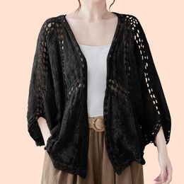 Women's Blouses Vintage Hollow Out Shirts Crochet Cardigan Air Conditioning Shawl Women Solid Colour Outerwear Suit Shirt