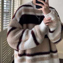 Men's Sweaters Fashion Soft Striped Sweater Knitwears Winter Thick High-Level Lazy Oversize Knit Cold Blouse Male Clothes