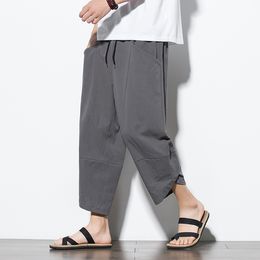 Summer Mens Chinese Style Cotton Linen Harem Pants Men Streetwear Breathable Beach Pants Male Casual Calf-Lenght Trousers