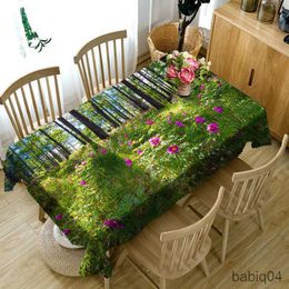 Table Cloth Forest Scenery Printing Rectangular Tablecloth for Table Home Decoration Waterproof Coffee Tables Cover R230726
