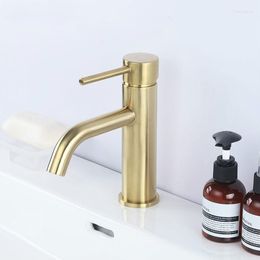 Bathroom Sink Faucets Brushed Gold Basin Water Mixer Deck Mount Faucet Brass Material & Cold