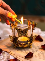 Candle Holders European Retro Glass Cup Wedding Holder Decoration Light Luxury Restaurant Romantic Bottle