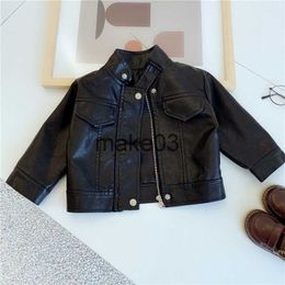 Jackets Girls Leather Jacket Spring Autumn Children Waterproof Windbreaker Black Jacket Baby Handsome Motorcycle Clothing TZ126 J230728