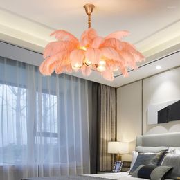 Pendant Lamps Led Art Chandelier Lamp Light Nordic Ostrich Feather Creative Home Decor Living Room Girl's Fixture