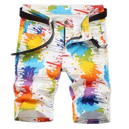 Men's Shorts Men Fancy Color Painted Summer Y2K Stretch Denim Breeches Digital Print White Jeans 230728