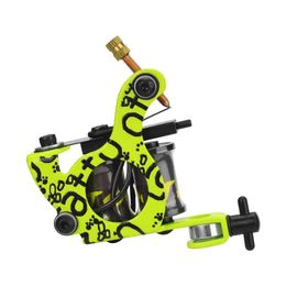 Tattoo Machine 10 Wraps Lemon Yellow Letter Coils Professional Electroplated Iron Frame Makeup without Hook Wire 230728