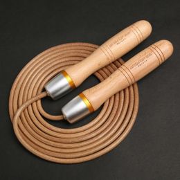 Jump Ropes Cowhide Leather Rope Universal Metal Bearing Speed Rope Skipping Adjust Adult Bearing Wooden Handle Cowhide Rope 230729