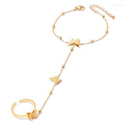 Charm Bracelets Fashion Stainless Steel Butterfly Pendant Link Chain Wrist Bracelet Finger Ring 2023 Trend Aesthetic Jewellery