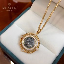 Pendant Necklaces Sterling Silver 925 Antique Coin Flip Pendant 18K Gold Tone Roman Antique Sculpture Party Necklace C11N3S25982 230727