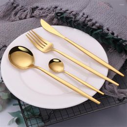 Dinnerware Sets Mirror Gold Stainless Steel Cutlery Set Complete Dinner Forks Knives Tableware Kids Dessert Spoon Flateware Portable