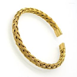 Bangle Fashion Women Twist Open Colour Gold Bracelets Twisted Stainless Steel Wheat Weave Half Circle Cuff Jewellery