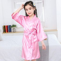 Pyjamas Summer Girls Silk Robe Solid Colour Childrens Soft Kids Bathrobe Satin Teenager 230728