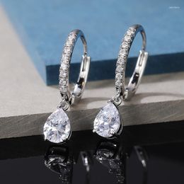 Hoop Earrings Bridal Pear Oval Round White Zircon For Women Silver Color Vintage Wedding Ear Buckle Party Jewelry Gifts