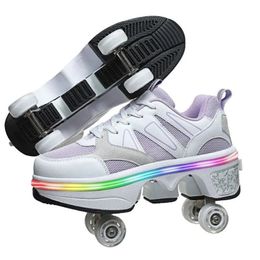 Kids Deformation Roller Skates Shoes 4 Wheels Parkour Sports Roller Shoes Children Girls Boys Roller Skates Unisex Sneakers