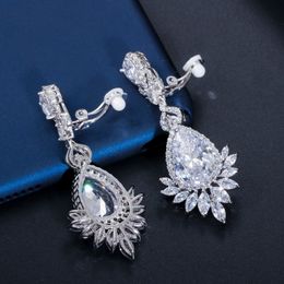 Ear Cuff CWWZircons No Hole Piercing Ear Jewellery Cubic Zirconia Crystal Bridal Long Luxury Wedding Clip on Earrings Non Pierced CZ409 230728