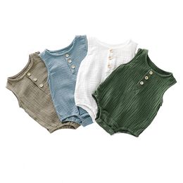Rompers Summer born Infant Baby Boys Girls Romper Muslin Jumpsuits Sleeveless Fashion Clothing 230728