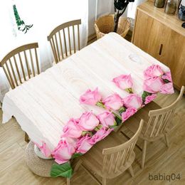 Table Cloth Pink Rose Pattern Tablecloth Cloth Rectangular Kitchen Table Cover Family Gathering Wedding Decorative Accessories R230726