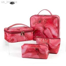 Cosmetic Bags Cases Red Rendered Marble Pvc Makeup Bag Three Piece Embroidery Nail Kit Storage Bag 230715 Z230728