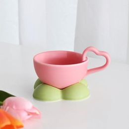 Mugs TingKe Korean-style Ins Cute Love Handle Ceramic Mug Creative Cloud-shaped Cup Base Modern Simple Home Coffee And Saucer Set