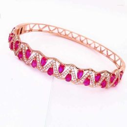 Bangle Manzhouli Russia 585 Purple Gold 14K Coloured Rose European And American Style Luxury Redstone Bracelet For Women