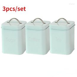 Storage Bottles With Moisture-proof Jars Sealed Creamy-white Square Bowl Powder Milk Lid 3pcs/set Tea Coffee Can Cyan-blue Pot Caddy Jar