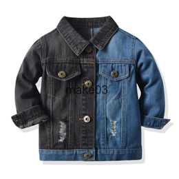 Jackets top and top Spring Autumn New Fashion Baby Denim Jacket Colour Matching Cloth Holed Toddler Coat Casual Boys Girls Jeans Coats J230728