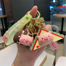 Fashion blogger designer jewelry Creative silicone cute cartoon bread little pig keychain mobile phone Keychains Lanyards KeyRings wholesale YS120