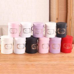 Round Flower Box Floral Hat Boxes Paper Storage Bucket with Lid Wedding Candy Gifts Florist Bouquet Rose Packaging Bag284f