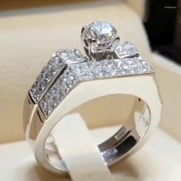 Wedding Rings 2 Pieces Bands Round Shape Fashion Zircon Jewellery For Women Shinning Ring Prong Setting Silver Colour Fine Jewel