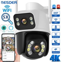 Pinhole Cameras BESDER 8MP PTZ Wifi Camera Outdoor Night Vision Dual Screen Human Detection 4MP Security Protection CCTV Surveillance IP 230727