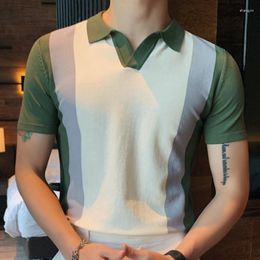 Men's T Shirts Summer Lapel Knit Patchwork Contrast Pullover Business Polo Shirt