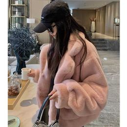 Women's Fur Faux Fur Women's Winter Fur Coat 2023 Loose Casual Thick Warm Short Faux Mink Fur Coats Ladies Rabbit Fur Pink Furry Jacket for Women New HKD230727