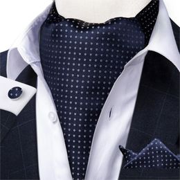 Neck Ties Men Luxury Silk Ascot Tie set Navy Dot Pocket Square Wedding Necktie Self Tie British style Vintage Formal Carvat DiBanGu 230728