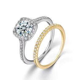 Wedding Engagement Rings Set for Women Couple Square Sier Colour Cubic Zircon Birde Ring Dazzling Fashion Jewellery